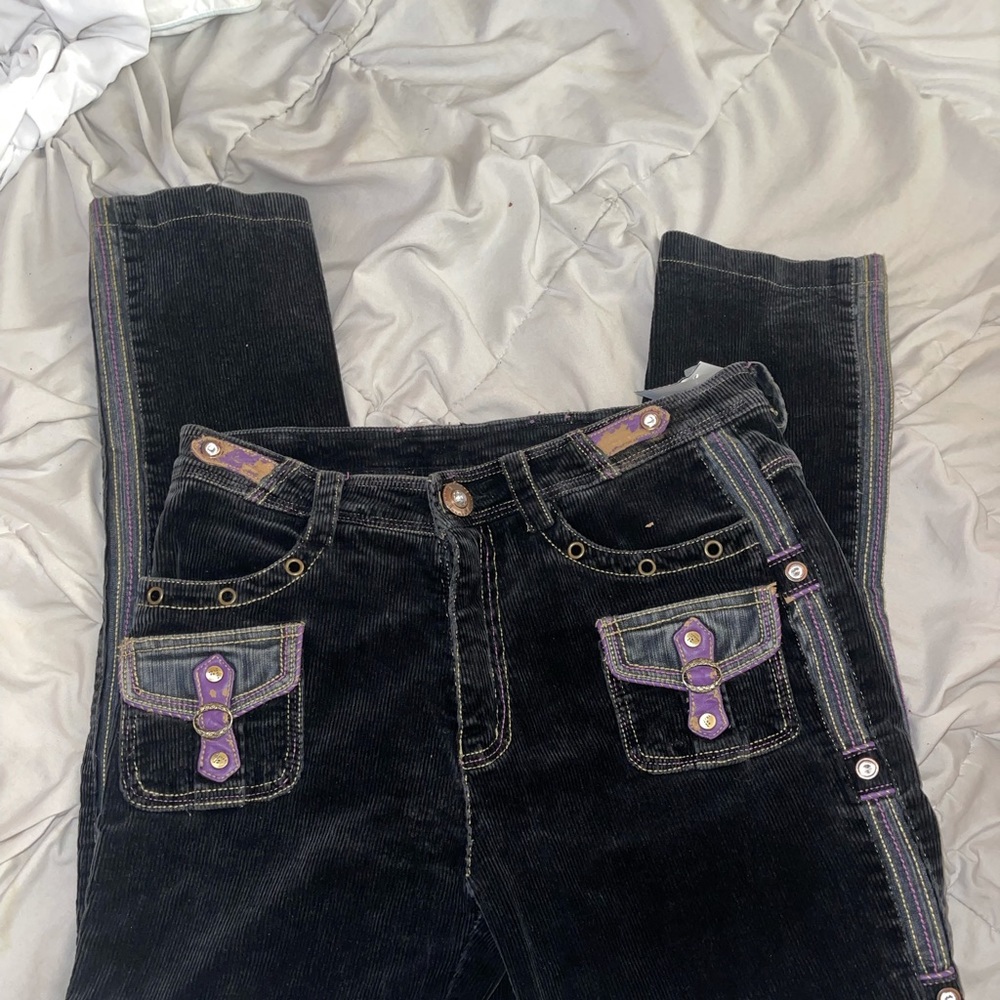 Purple/ gold/ blue corduroy pants